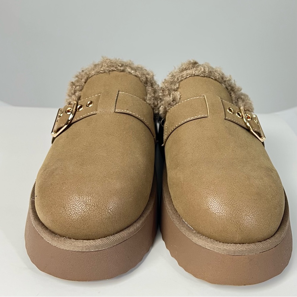 MIA Tan Furry Slip-On Mules